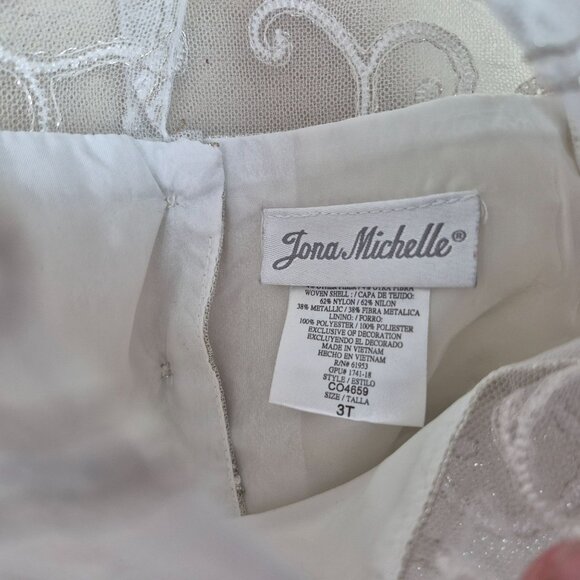 Jona Michelle Girls Embellished Formal Slip Dress White Ruffle 1/4 Sleeve Sz 3T - Picture 5 of 6